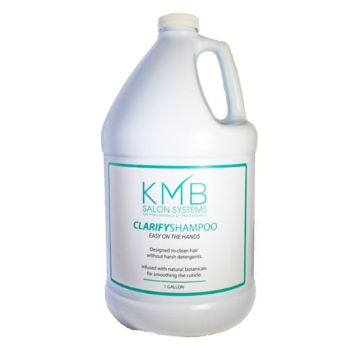 KMB ClarifyShampoo Easy on the Hands  Lifts deposits and impurities to clean the hair without stripping nutrients from the hair. The shampoo contains a creamy mixture of cleansing ingredients that are infused with wheat protein, green tea, and chamomile to fight dryness, soften, and provide moisture to each hair strand.