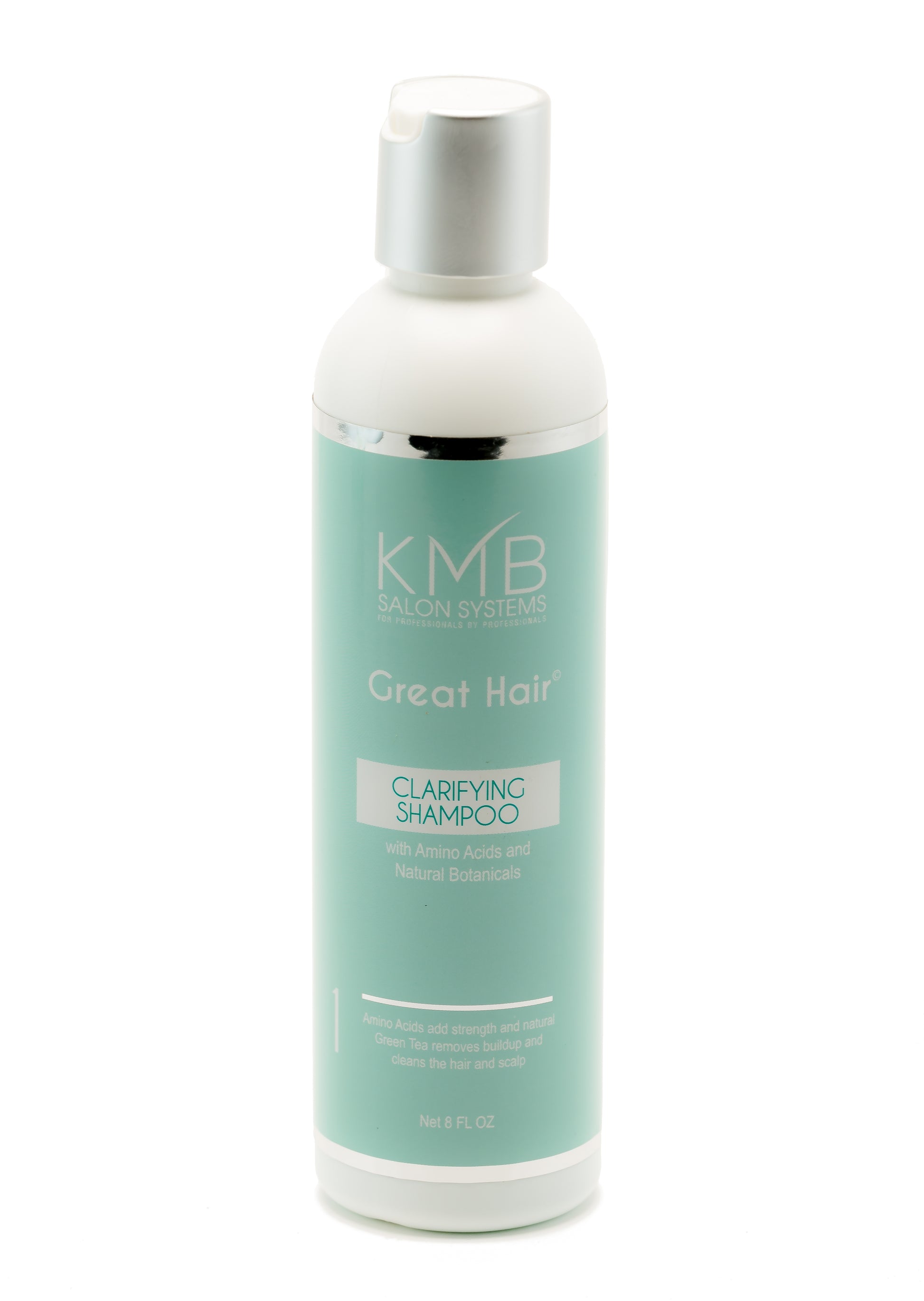 KMB Great Hair Clarifying Shampoo is a hair and scalp cleanser that removes dirt, styling products residue, and mineral deposits from the hair.  It is formulated with green tea extracts.